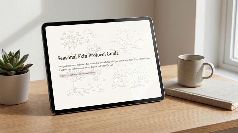 Seasonal Skin Protocol Guide shown on a tablet — preview of the bonus PDF